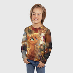 Лонгслив детский Милая лошадка любуется елкой, цвет: 3D-принт — фото 2