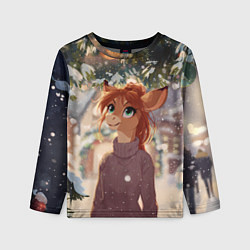 Детский лонгслив Новогодняя аниме лошадка