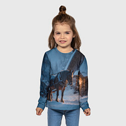 Лонгслив детский Лошадь у избы, цвет: 3D-принт — фото 2