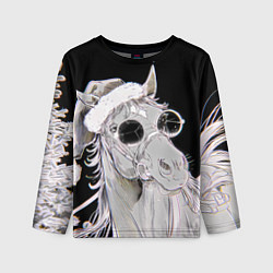 Детский лонгслив Новогодняя лошадь в круглых очках