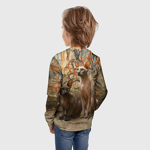 Детский лонгслив Петерболды сидят на фоне стены с граффити / 3D-принт – фото 4