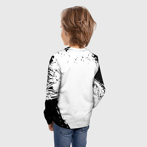 Детский лонгслив Ювентус краски черно белые всплеск / 3D-принт – фото 4