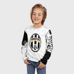 Лонгслив детский Ювентус краски черно белые всплеск, цвет: 3D-принт — фото 2