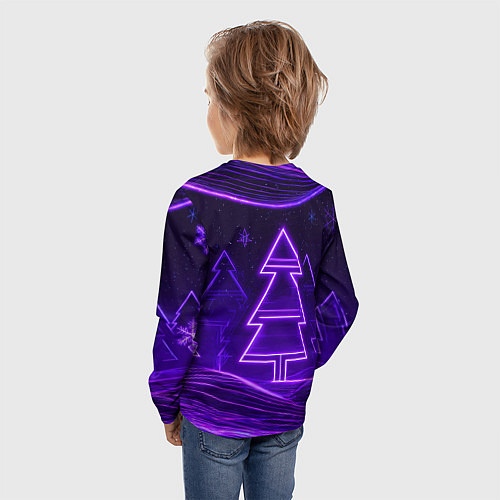Детский лонгслив 2026 новогодняя лошадка на фоне фиолетовых елок / 3D-принт – фото 4