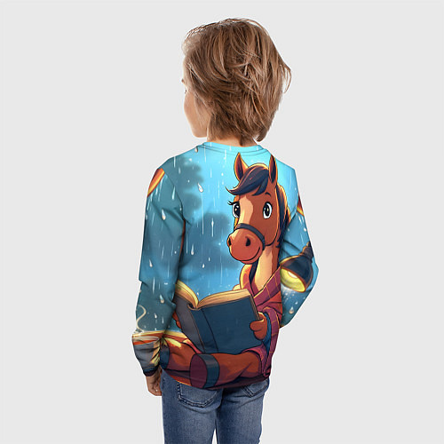 Детский лонгслив Лошадка уютным вечером / 3D-принт – фото 4