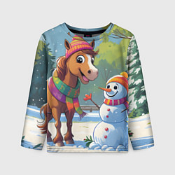 Детский лонгслив Лошадка и снеговик