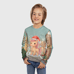 Лонгслив детский Маленькая новогодняя милая лошадка, цвет: 3D-принт — фото 2