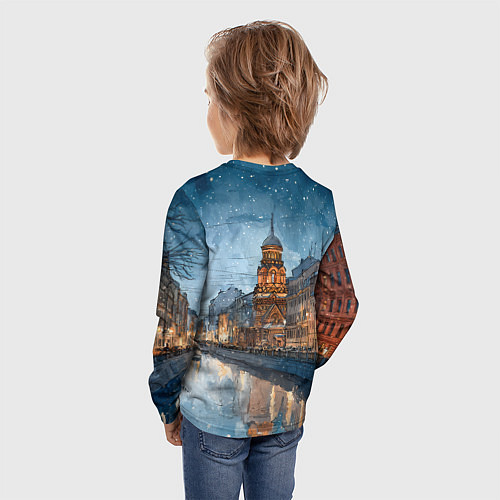 Детский лонгслив Санкт-Петербург зимний город / 3D-принт – фото 4