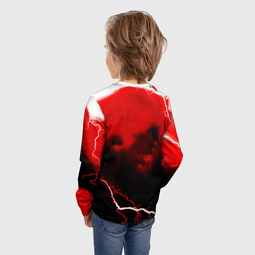 Детский лонгслив Ливерпуль шторм молнии красный / 3D-принт – фото 4