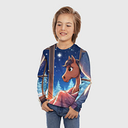 Лонгслив детский Лошадка зимней звездной ночью, цвет: 3D-принт — фото 2