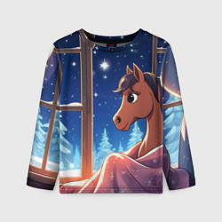 Лонгслив детский Лошадка зимней звездной ночью, цвет: 3D-принт