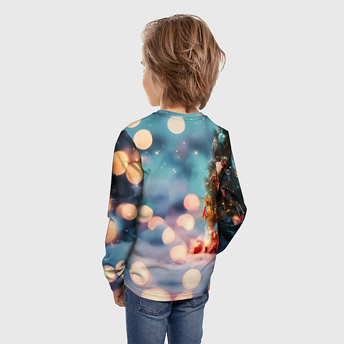 Детский лонгслив Рыжий маленький новогодний котенок / 3D-принт – фото 4