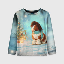 Детский лонгслив Лошадка у елки 2026