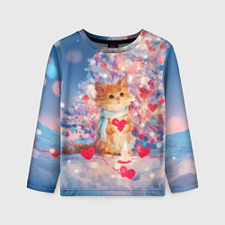 Детский лонгслив Милый котенок и новогодняя елка