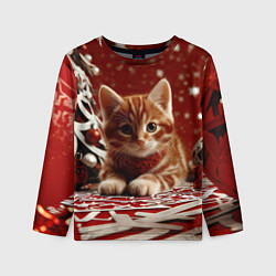 Лонгслив детский Рыжий Новогодний котенок, цвет: 3D-принт