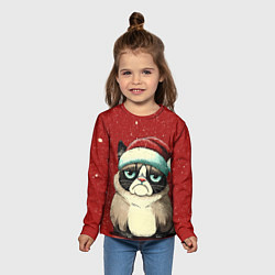Лонгслив детский Грустный Новогодний мем котик, цвет: 3D-принт — фото 2