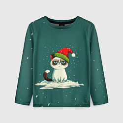 Детский лонгслив Милый мем Новогодний котенок