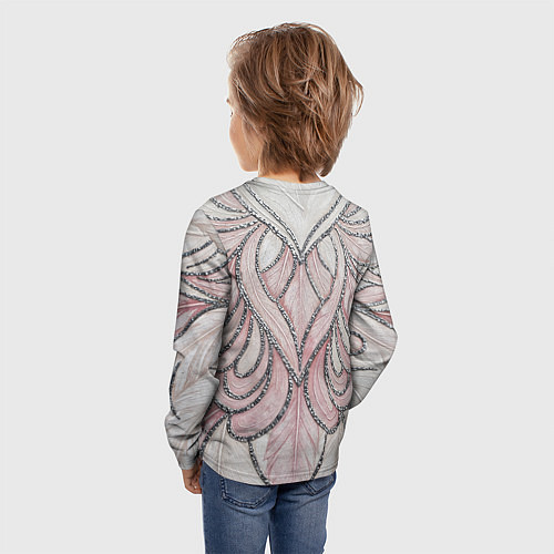 Детский лонгслив Нежно розовый орнамент из перьев / 3D-принт – фото 4