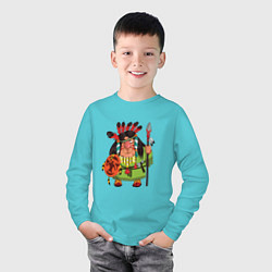 Лонгслив хлопковый детский Забавные Индейцы 8, цвет: бирюзовый — фото 2