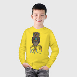 Лонгслив хлопковый детский Сова-шаман цвета желтый — фото 2