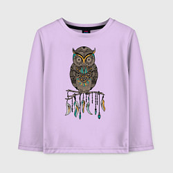 Лонгслив хлопковый детский Сова-шаман, цвет: лаванда