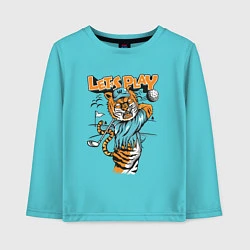 Лонгслив хлопковый детский Let's Play Tiger, цвет: бирюзовый