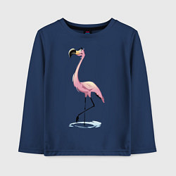 Лонгслив хлопковый детский Гордый фламинго, цвет: тёмно-синий