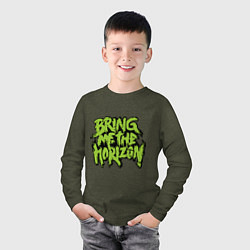 Лонгслив хлопковый детский Bring me the horizon, цвет: меланж-хаки — фото 2