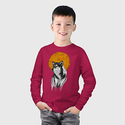 Лонгслив хлопковый детский Волк под луной, цвет: маджента — фото 2