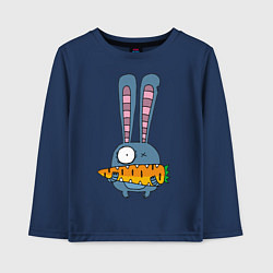 Лонгслив хлопковый детский Заяц с морковкой, цвет: тёмно-синий