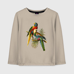 Лонгслив хлопковый детский Тропические попугаи, цвет: миндальный