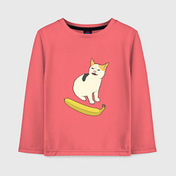 Лонгслив хлопковый детский Cat no banana meme, цвет: коралловый