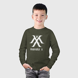 Лонгслив хлопковый детский Monsta X, цвет: меланж-хаки — фото 2