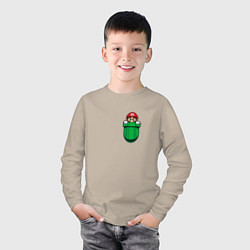 Лонгслив хлопковый детский Марио в кармане, цвет: миндальный — фото 2