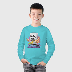 Лонгслив хлопковый детский Marshmello Music, цвет: бирюзовый — фото 2