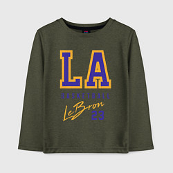 Лонгслив хлопковый детский Lebron 23: Los Angeles, цвет: меланж-хаки
