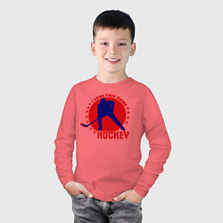 Лонгслив хлопковый детский I love this Hockey, цвет: коралловый — фото 2