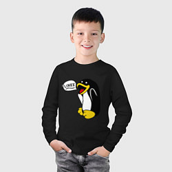 Лонгслив хлопковый детский Пингвин: Linux, цвет: черный — фото 2