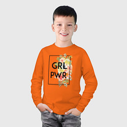 Лонгслив хлопковый детский GRL PWR, цвет: оранжевый — фото 2