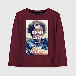 Лонгслив хлопковый детский Keep Calm & Love Harry Styles, цвет: меланж-бордовый