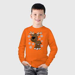 Лонгслив хлопковый детский Олень в снегу, цвет: оранжевый — фото 2