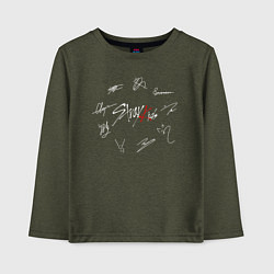Лонгслив хлопковый детский STRAY KIDS АВТОГРАФЫ, цвет: меланж-хаки