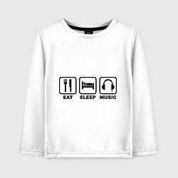 Лонгслив хлопковый детский Eat Sleep Music, цвет: белый
