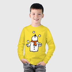 Лонгслив хлопковый детский Снеговик играет в снежки, цвет: желтый — фото 2