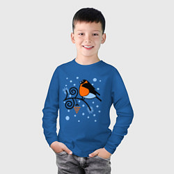 Лонгслив хлопковый детский Снегирь на ветке рябины, цвет: синий — фото 2