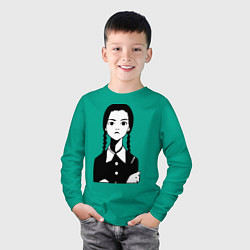 Лонгслив хлопковый детский Wednesday Addams, цвет: зеленый — фото 2