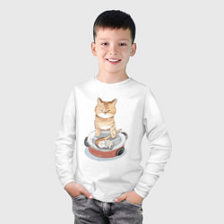 Лонгслив хлопковый детский Кот с Котенком, цвет: белый — фото 2