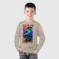 Лонгслив хлопковый детский Красочные Тропики, цвет: миндальный — фото 2