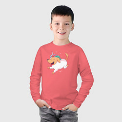 Лонгслив хлопковый детский Собачка в костюме Единорога, цвет: коралловый — фото 2