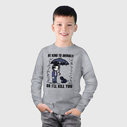 Лонгслив хлопковый детский Be kind to animals or I'll kil, цвет: меланж — фото 2